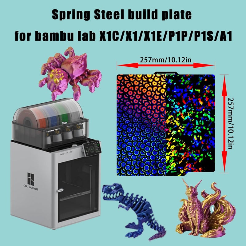 Tiny Trees Build Plate for Bambu Lab P1S P2S A1 X1C X1 X1E P1P: Smooth PEI H1H Carbon PET PEO PEY Sheet Bed Plate P1S Build Plate for 3D Printing Hobbyist, 257 X 257mm (PEY-Flake+PEK-Kaleidoscope) - Image 3